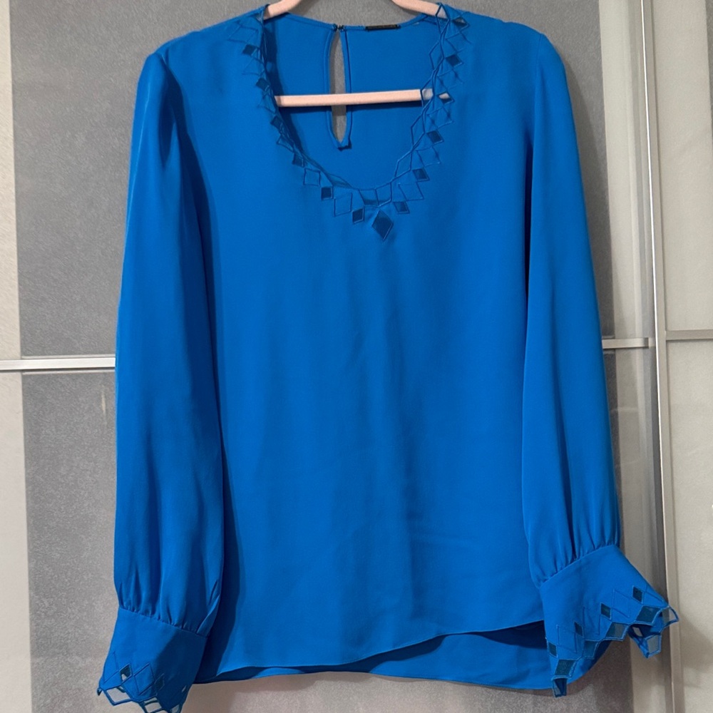 Elie Tahari Cobalt Blue Long-Sleeve V-Neck Blouse
